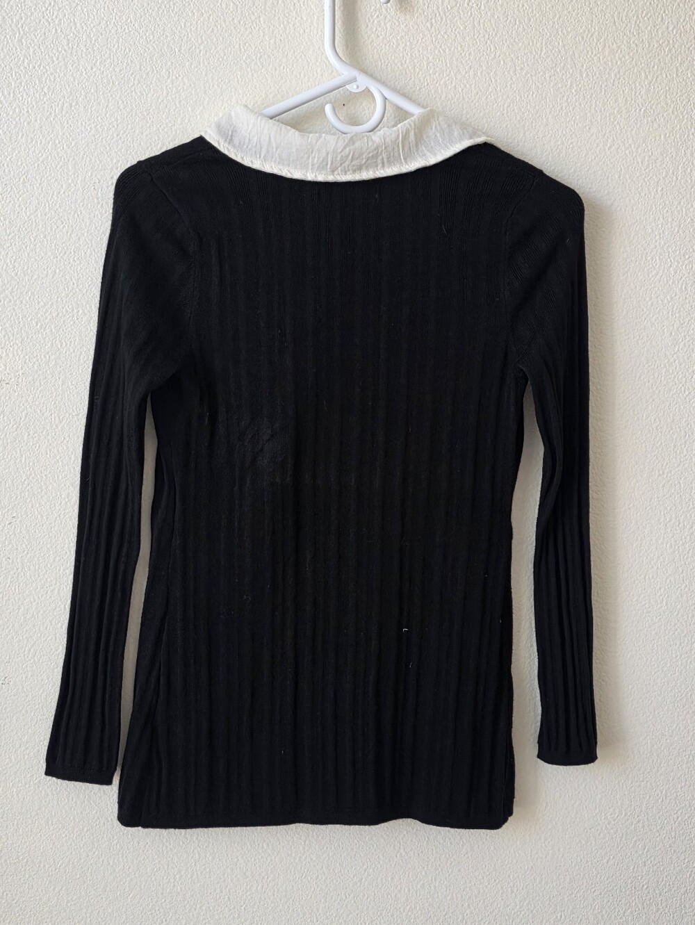 Anthropologie Ribbed Knit Button Front Collared Black Sweater - Picture 2 of 5